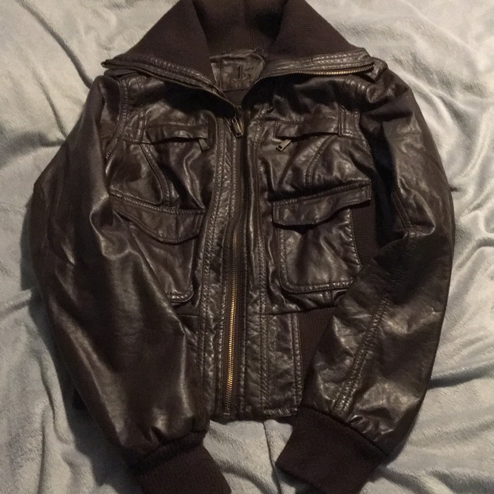 Faux leather bomber jacket